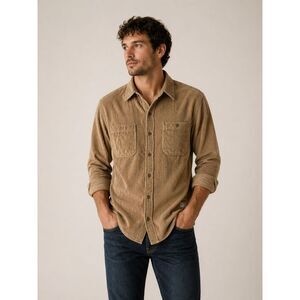 Weatherproof Vintage Corduroy Button Down Shirt Neutral Minimalist Tan Size M